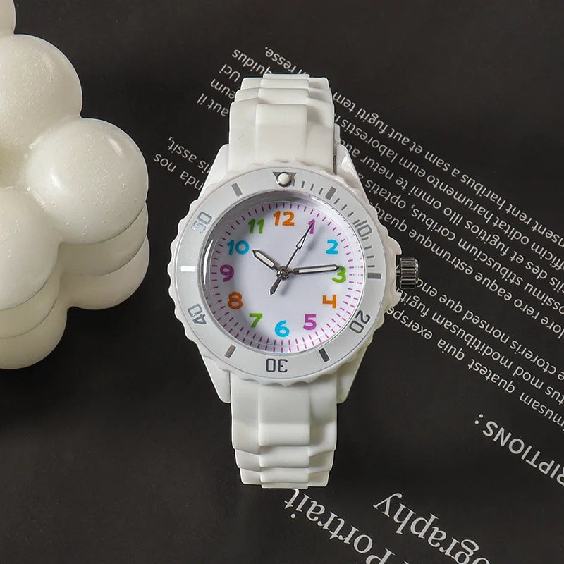 Kids Analog Watch for Boys Girls Soft Silicone Band Colorful Number Cute Watches for Children  Resistant Quartz Wristwatch