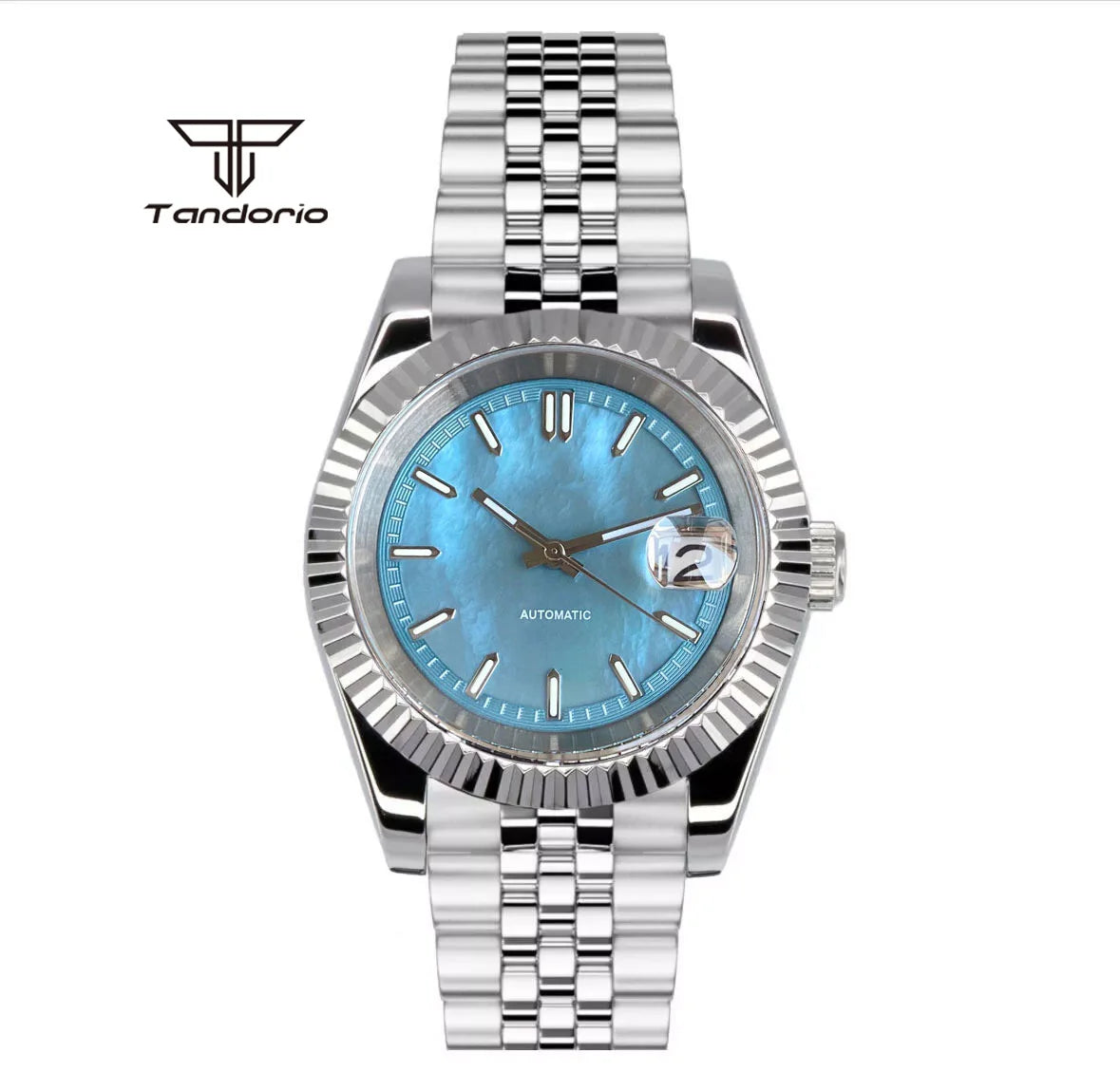 Tandorio 39mm Mechanical NH35 Mother of Pearl Dial Face Stainless Steel Automatic Watch Date Sapphire Men's Wristwatch Luminous