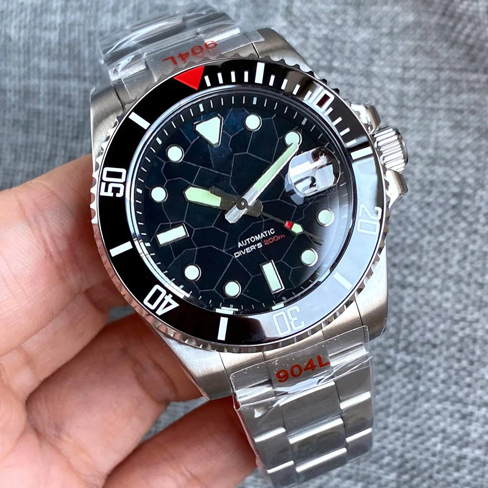 Tandorio 40mm Black White Mother of Pearl Dial Sapphire Glass NH35A Automatic Men Watch Date 20ATM Diver Roating Bezel Luminous