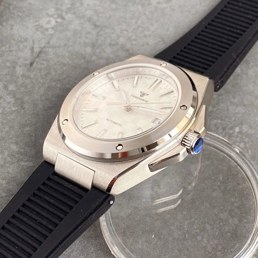 Tandorio New Black Luxury Business Engineer Style Men's Mechanical Watch Sapphire Glass 100m Waterproof NH35A Automatic Watches