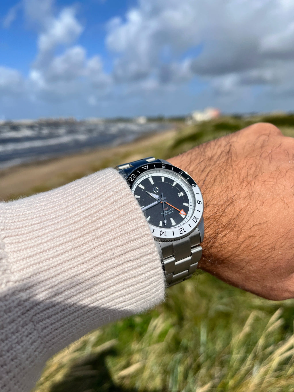 WISHDOIT New NH34 Men's Sports Automatic Mechanical GMT Sapphire Stainless Steel Waterproof 15 ATM With Rubber Strap