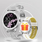 smartwatch for women supports wireless calls, over 100 sports modes and fitness tracking. It features music contr