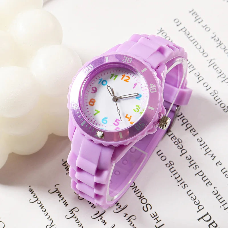 Kids Analog Watch for Boys Girls Soft Silicone Band Colorful Number Cute Watches for Children  Resistant Quartz Wristwatch