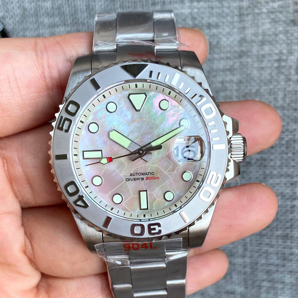 40mm 200M Water Resistence Selfwinding Watch for Men NH35A Movement Mother of Pear Dial Ceramic Insert 316L Band 120click Bezel