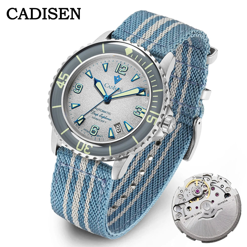 CADISEN Deep Explorer 2025 New Automatic Mechanical Watch Man Canvas Strap Wristwatch MIYOTA  Luxury Luminous Waterproof Watches