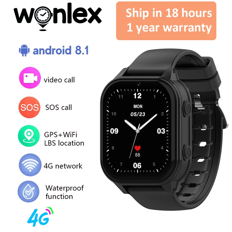 Wonlex 4G Smart Watch Kid SOS GPS WiFi Wristwatch Whatsapp KT19Pro Android8.1 with Video Call Camera Monitor Children smartwatch