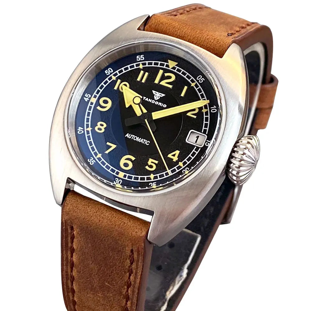 Tandorio CUSN8 Solid Bronze Case NH35A Domed AR Sapphire 36mm Luminous Green Vintage Mechanical Watch Men 20ATM Diving Clock