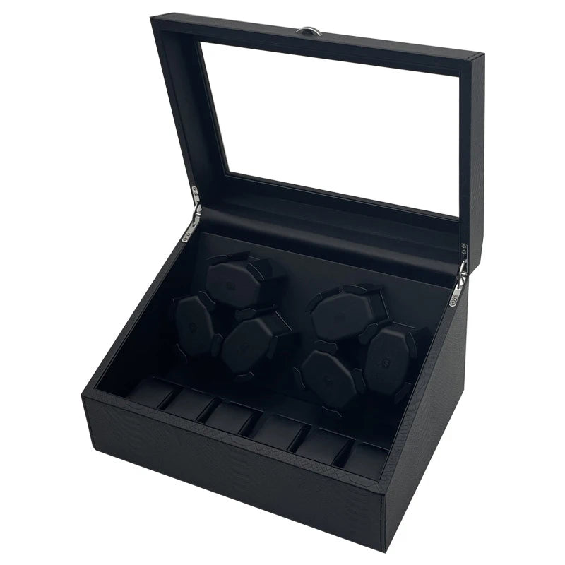 Leather Watch Winder Black 6-position Mechanical Watches Automatic Movement Winding Device Men Wrist Watch Storage Display Boxes