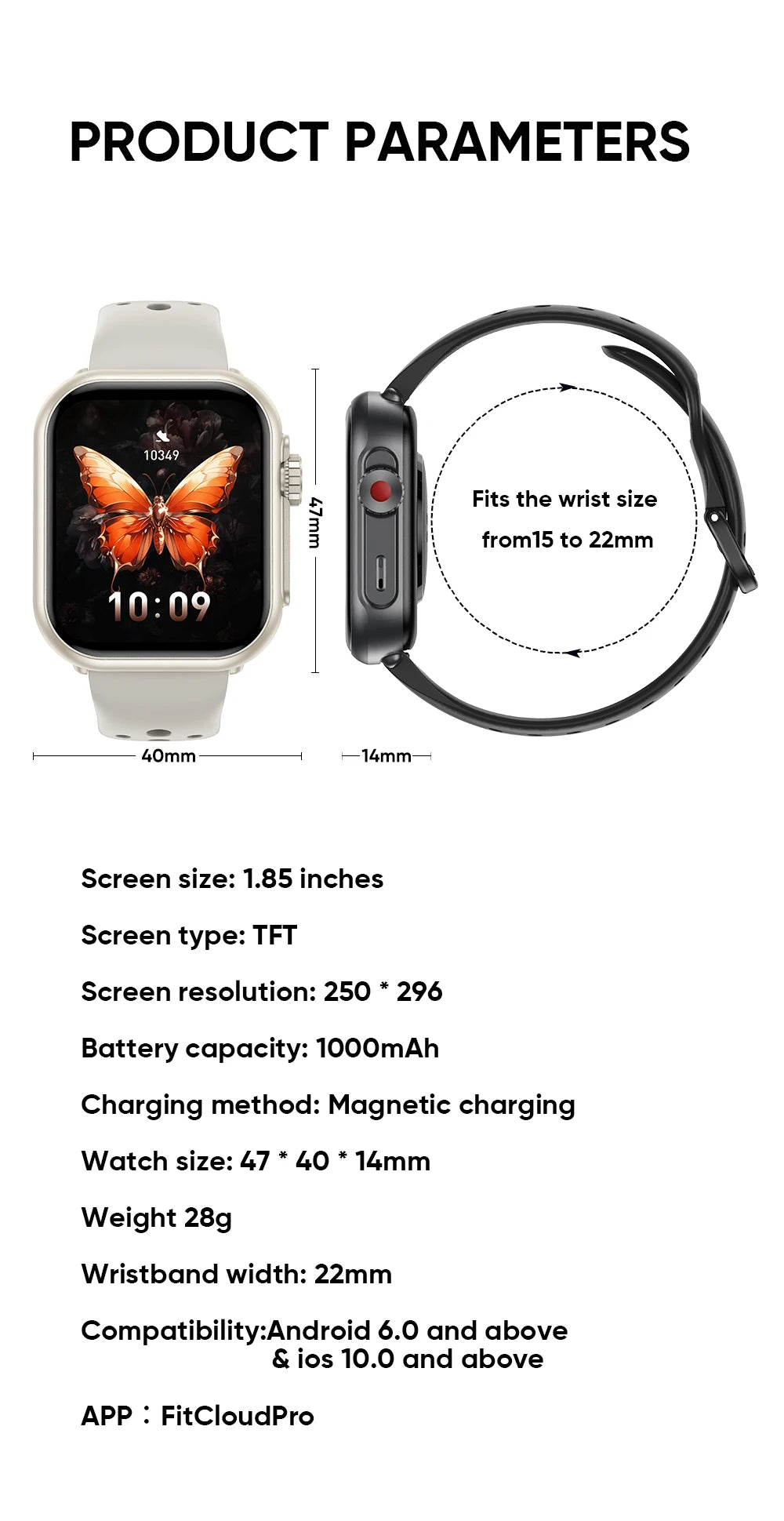 Smart Watch for Men And Women with 1.85" HD Screen 110+ Sport Modes IP68 Waterproof 100-Day Standby Heart Rate & Sleep Monitor