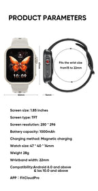 Smart Watch for Men And Women with 1.85" HD Screen 110+ Sport Modes IP68 Waterproof 100-Day Standby Heart Rate & Sleep Monitor