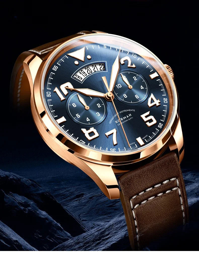 BORMAN BM3851 Mens Automatic Watches Panda 42mm Mechanical Wristwatch Waterproof Luminous Sapphire Miyota 9122 Week Date Month