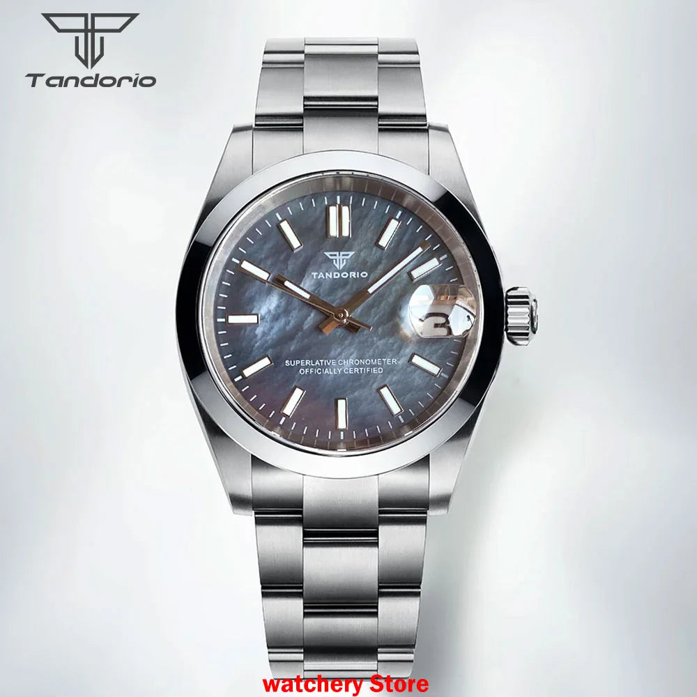 Tandorio Mechanical Watches Mother of Pearl Dial Sapphire Glass NH35 Movement For Datejust Style 200m Waterproof Men's Watches