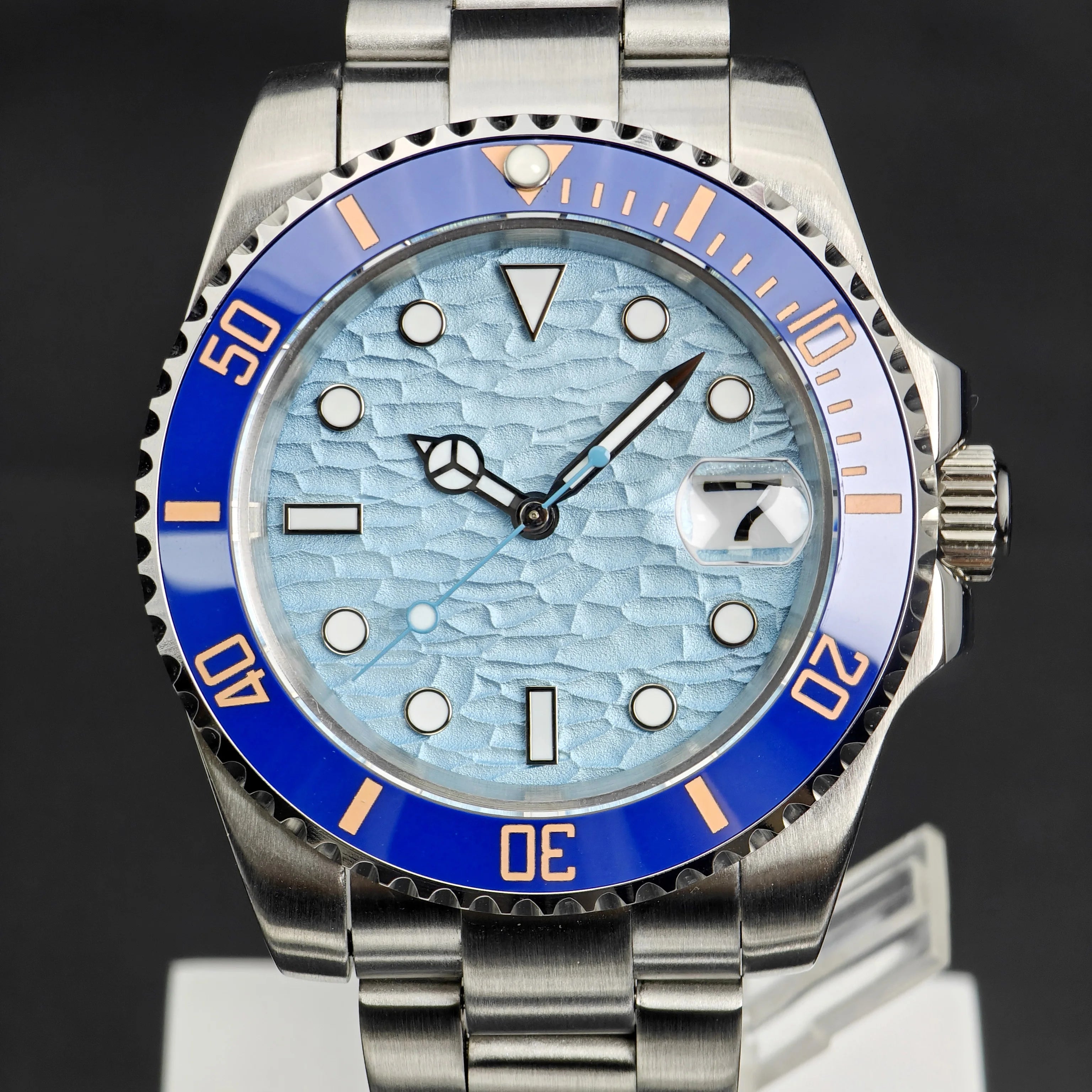 CORGEUT  DIY Custom Luxury Men's Automatic Watch 40mm Ceramic Bezel 100m Diving Sapphire Mirror Wave Pattern Dial reloj