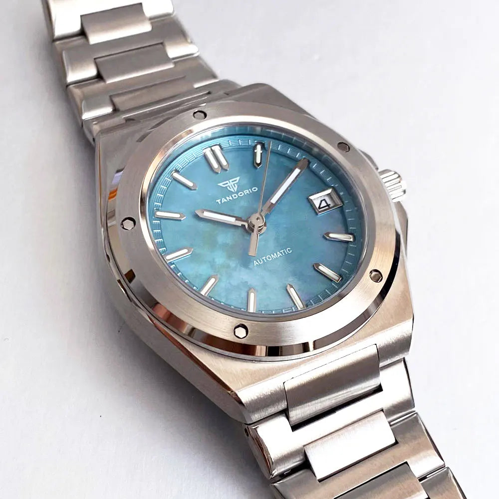 Tandorio Light Blue Mother of Pearl 40mm Sapphire Crystal Glass 100m Waterproof Japan NH35A Automatic Men Mechanical watch