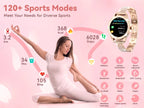 smartwatch for women supports wireless calls, over 100 sports modes and fitness tracking. It features music contr