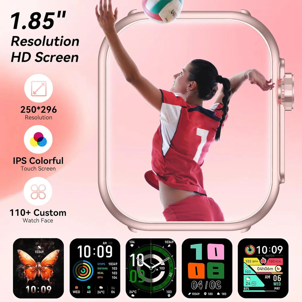 Smart Watch for Men And Women with 1.85" HD Screen 110+ Sport Modes IP68 Waterproof 100-Day Standby Heart Rate & Sleep Monitor