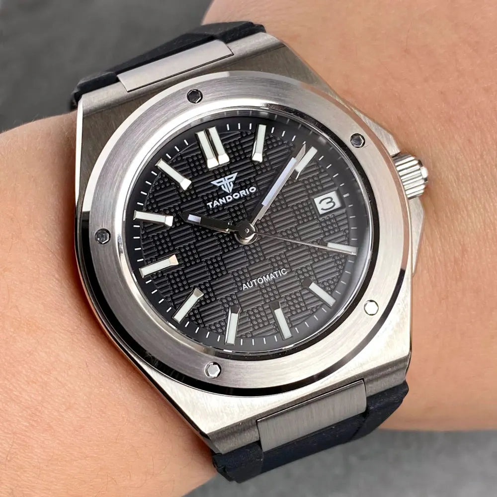 Tandorio 200M Diver 40mm Ice Blue Grid Dial Luminous NH35Automatic Men Watch Sapphire Glass Stainless Steel Bracelet