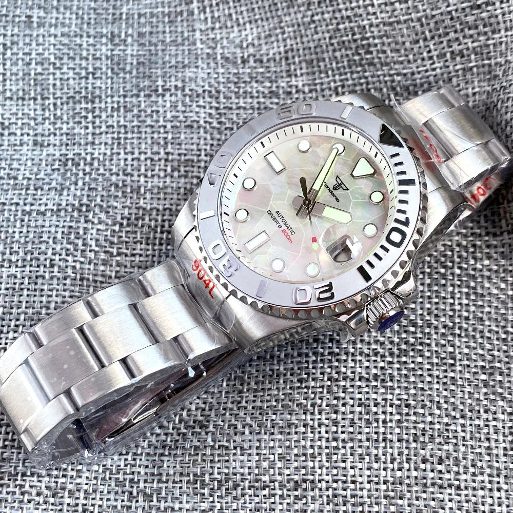 40mm 200M Water Resistence Selfwinding Watch for Men NH35A Movement Mother of Pear Dial Ceramic Insert 316L Band 120click Bezel