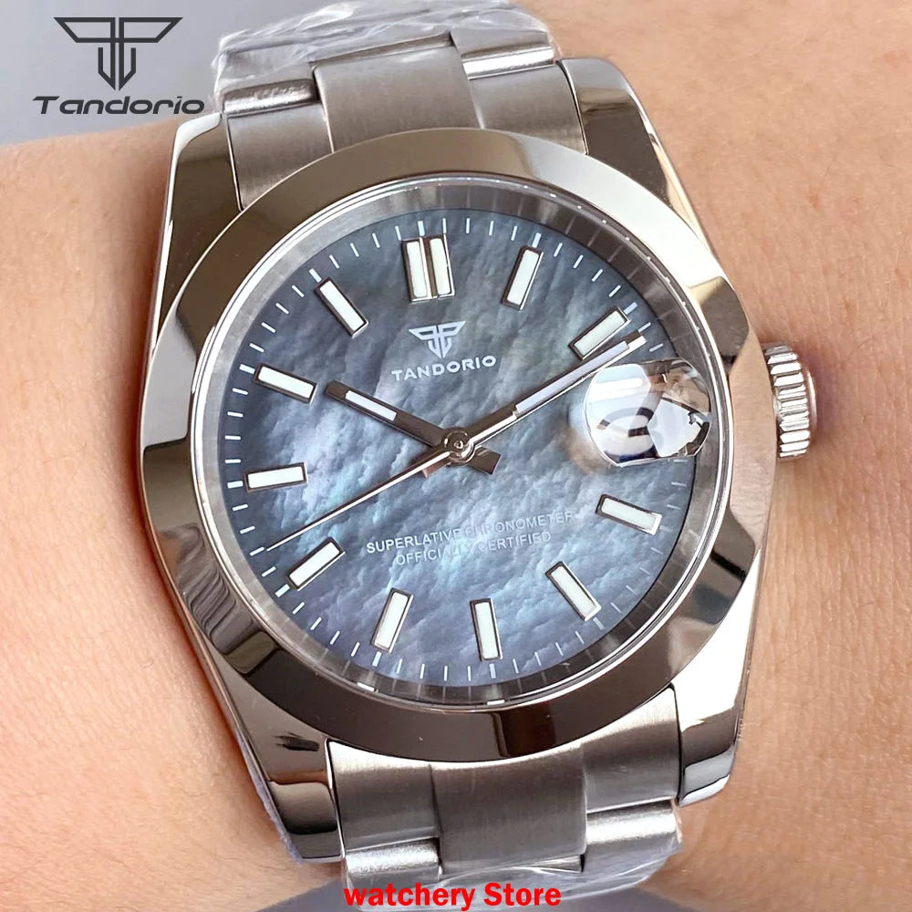 Tandorio Mechanical Watches Mother of Pearl Dial Sapphire Glass NH35 Movement For Datejust Style 200m Waterproof Men's Watches