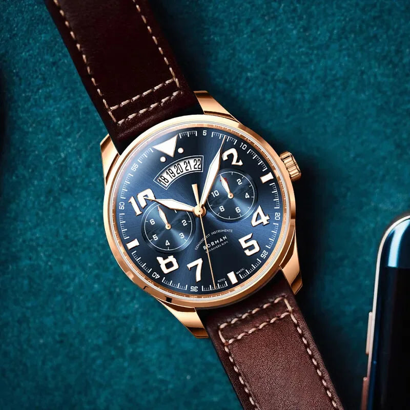 BORMAN BM3851 Mens Automatic Watches Panda 42mm Mechanical Wristwatch Waterproof Luminous Sapphire Miyota 9122 Week Date Month