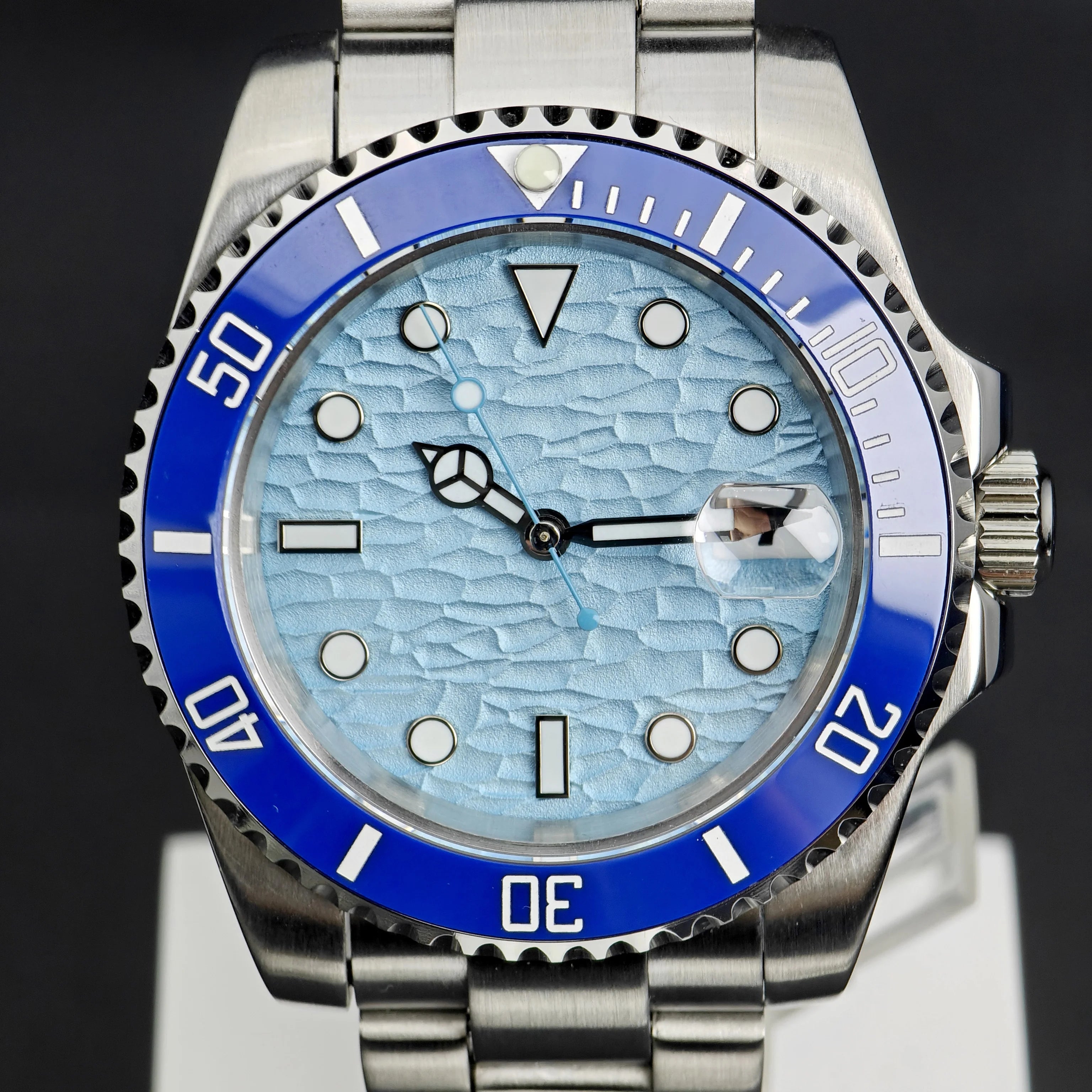 CORGEUT  DIY Custom Luxury Men's Automatic Watch 40mm Ceramic Bezel 100m Diving Sapphire Mirror Wave Pattern Dial reloj