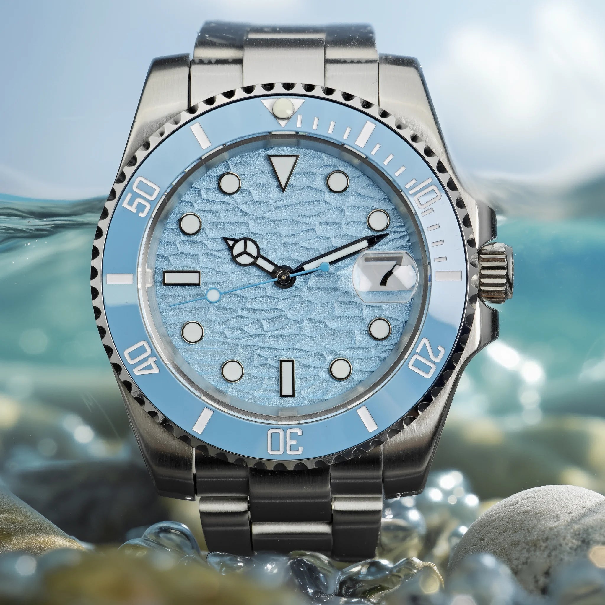 CORGEUT  DIY Custom Luxury Men's Automatic Watch 40mm Ceramic Bezel 100m Diving Sapphire Mirror Wave Pattern Dial reloj