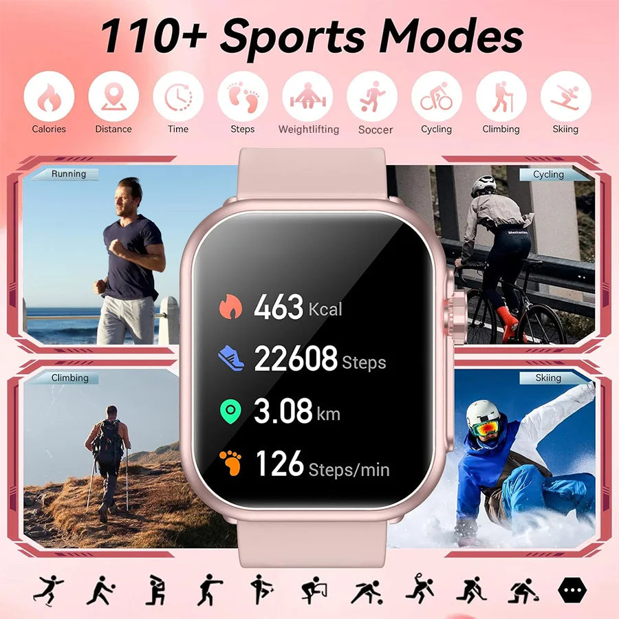 Smart Watch for Men And Women with 1.85" HD Screen 110+ Sport Modes IP68 Waterproof 100-Day Standby Heart Rate & Sleep Monitor