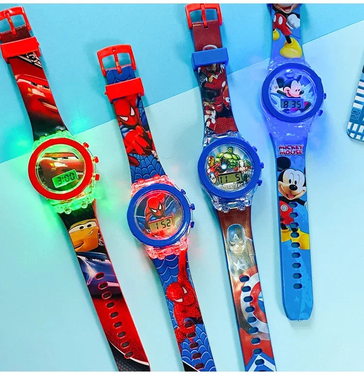 Flash Light Spiderman Kids Watches For Boys Cartoon shark Mickey Children Watch Girls Student Digital Clock Gifts Toy