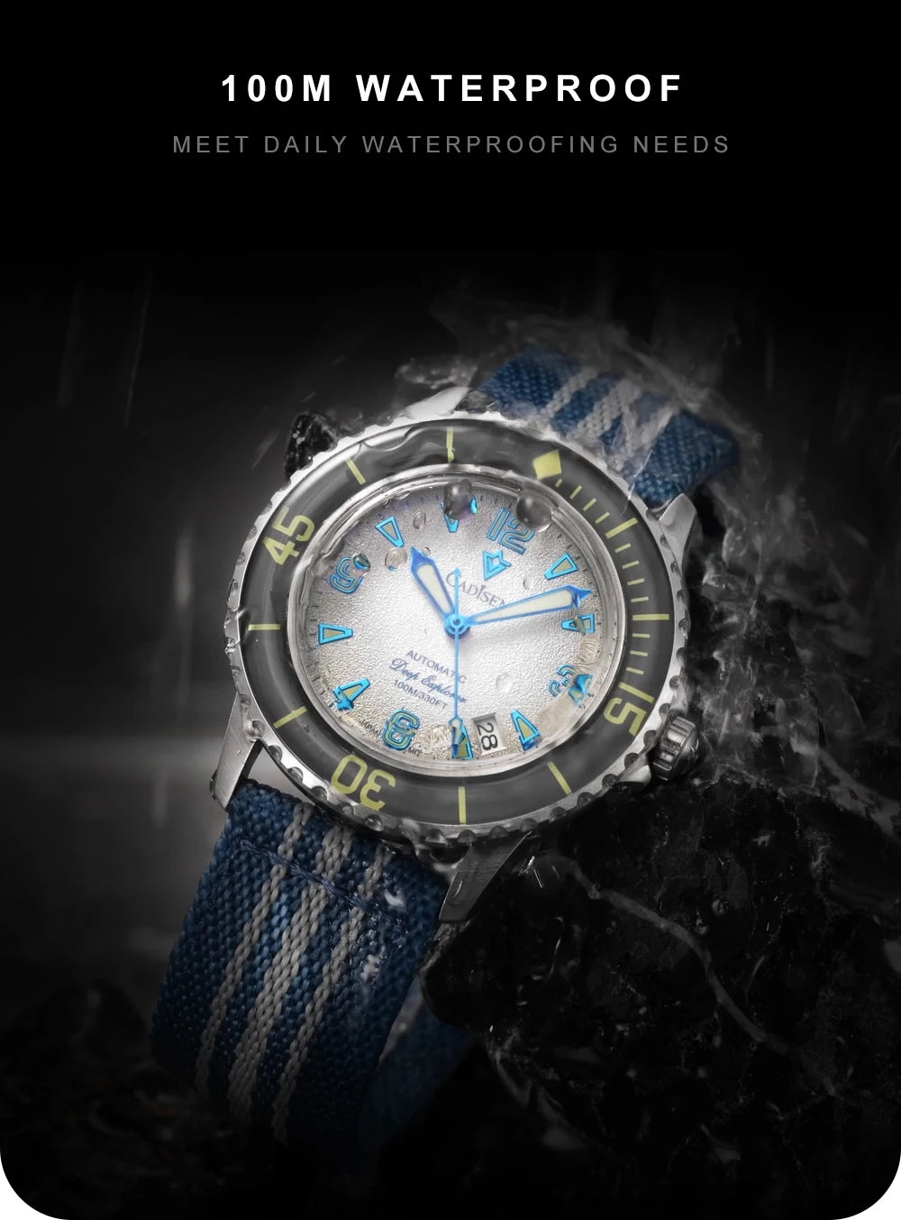 CADISEN Deep Explorer 2025 New Automatic Mechanical Watch Man Canvas Strap Wristwatch MIYOTA  Luxury Luminous Waterproof Watches