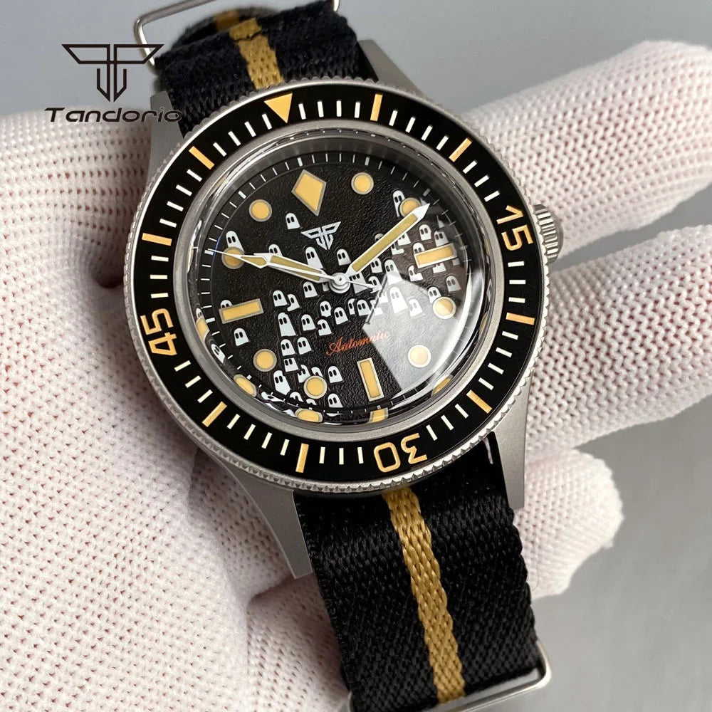 Tandorio Fashion Ghost Dial Luminous 50-Fathoms Style Dive Automatic NH35 Men's Watch Domed Sapphire 20ATM 40mm Sandblasted Case