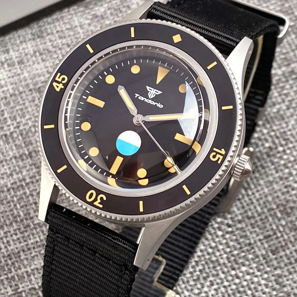 Tandorio NEW 50 Fathoms Automatic Watch for Men Luminous Ghost Dial NH35A Movt 200m Waterproof Bubble Sapphire Glass Sandblasted