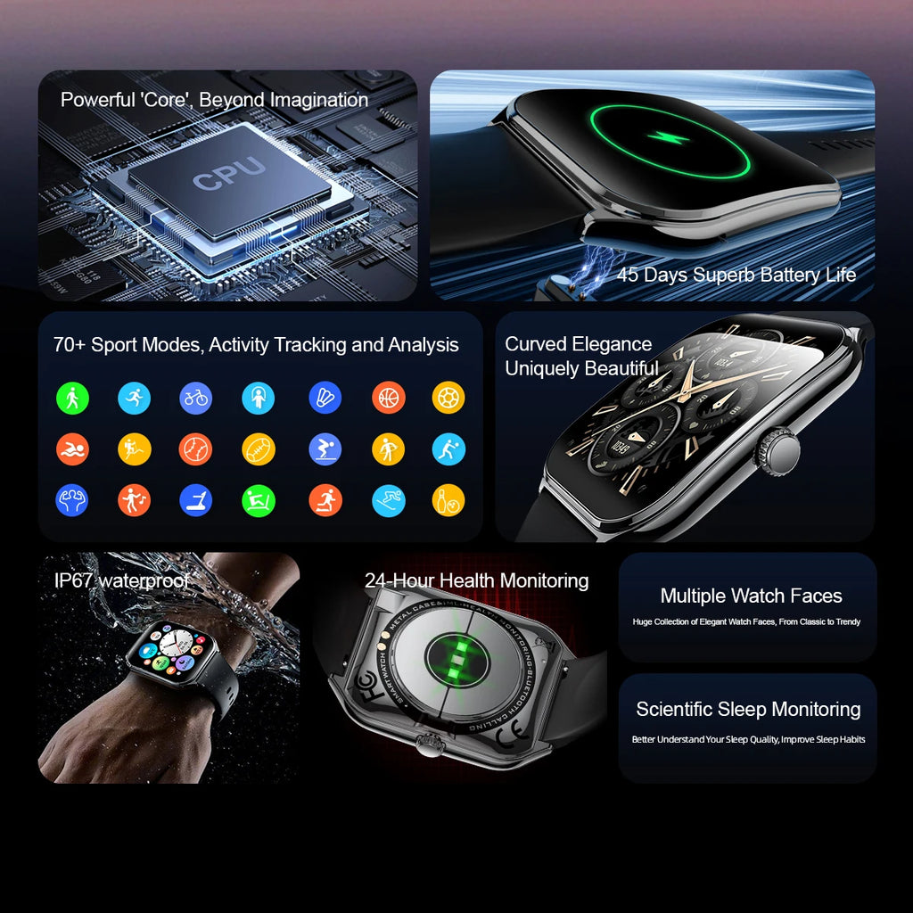 2025 new smart watch, 1.96-inch sports watch, IP67 waterproof, 110+ sports mode, fitness activity tracker, ultra-thin watch.
