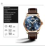 BORMAN BM3851 Mens Automatic Watches Panda 42mm Mechanical Wristwatch Waterproof Luminous Sapphire Miyota 9122 Week Date Month