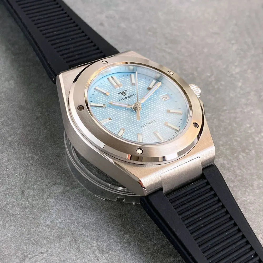 Tandorio 200M Diver 40mm Ice Blue Grid Dial Luminous NH35Automatic Men Watch Sapphire Glass Stainless Steel Bracelet