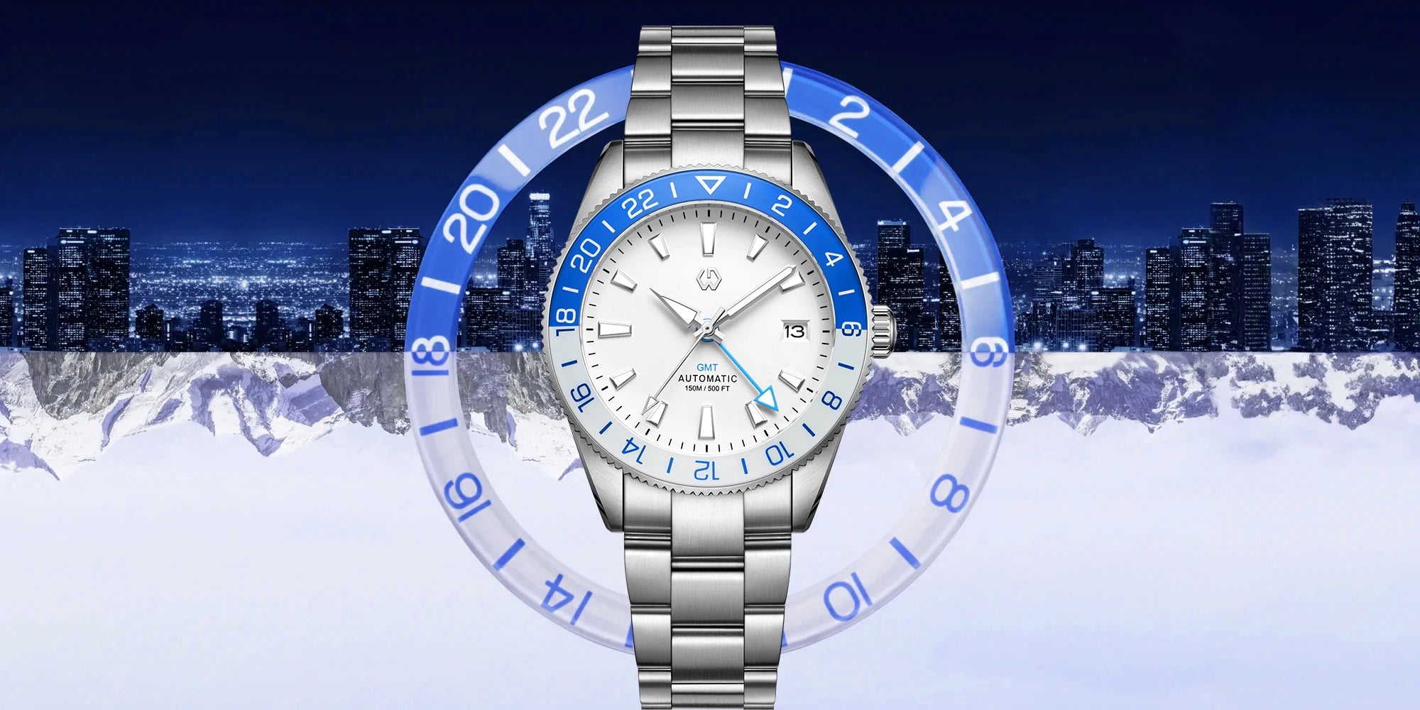 WISHDOIT 2025 New NH34 Men's Sports Automatic Mechanical GMT Sapphire Stainless Steel Waterproof 15 ATM With Rubber Strap