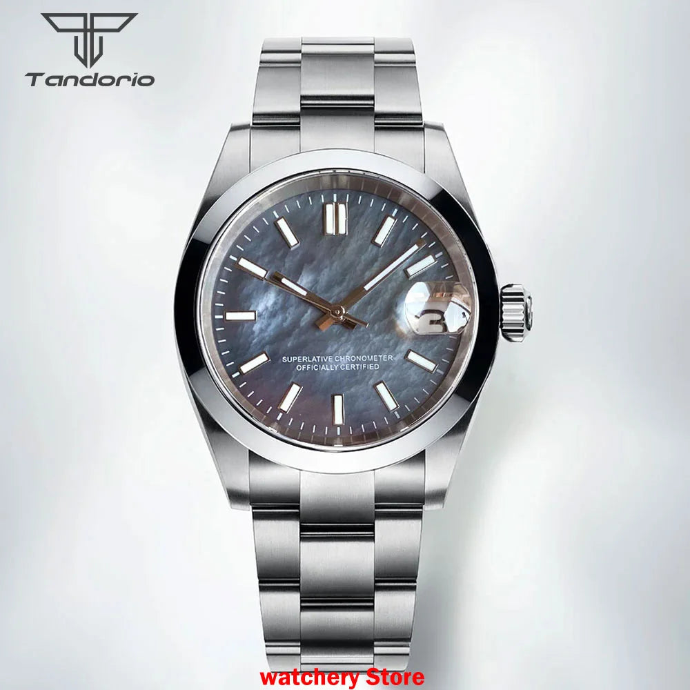 Tandorio Mechanical Watches Mother of Pearl Dial Sapphire Glass NH35 Movement For Datejust Style 200m Waterproof Men's Watches
