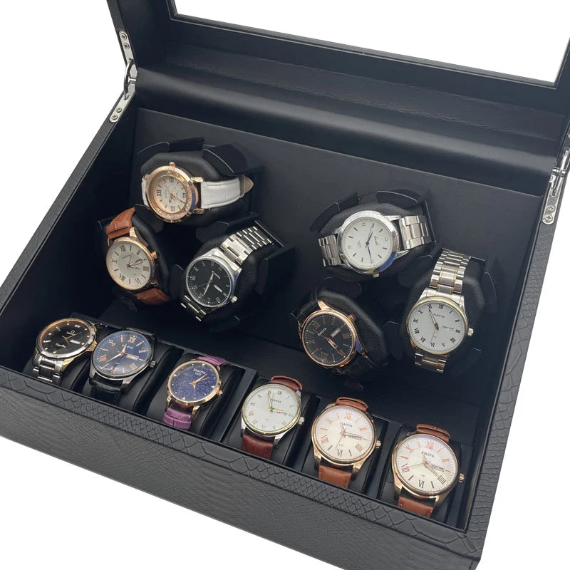 Leather Watch Winder Black 6-position Mechanical Watches Automatic Movement Winding Device Men Wrist Watch Storage Display Boxes