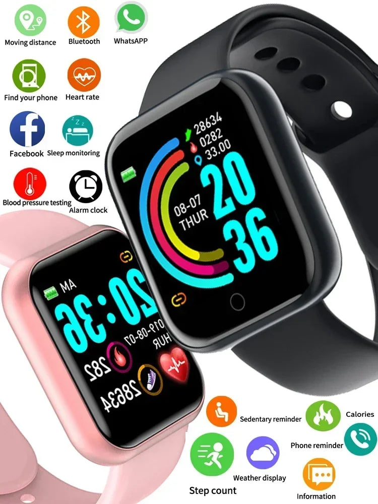 Smart Watch Y68: Color Screen Fitness Tracker w/ Step Count, 12 Sports Modes, Notification Reminder, Camera/Music Remote