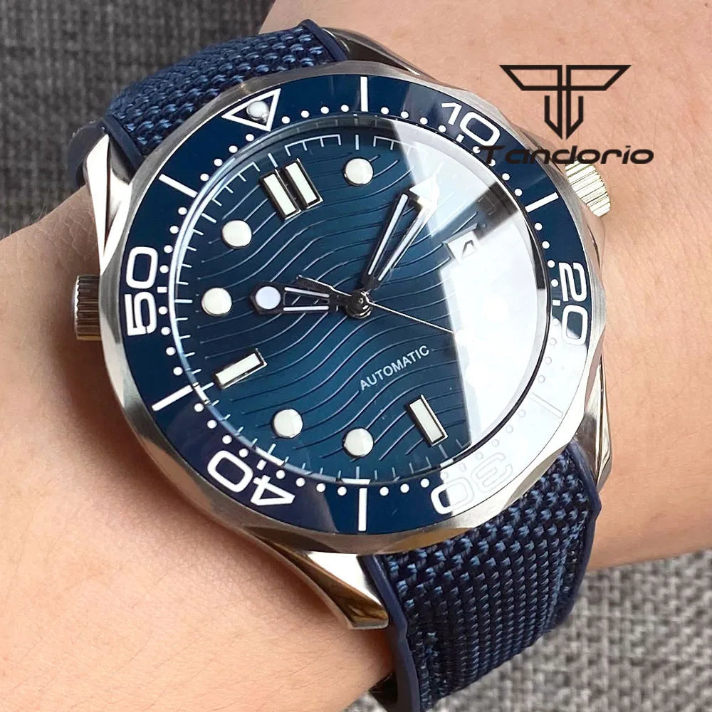Tandorio 41mm Mechanical NH35 Business Stainless Steel Automatic Watch for Men Sapphire Fashion Wristwatch Date Ceramic Bezel
