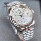 Tandorio 39mm Mechanical NH35 Mother of Pearl Dial Face Stainless Steel Automatic Watch Date Sapphire Men's Wristwatch Luminous