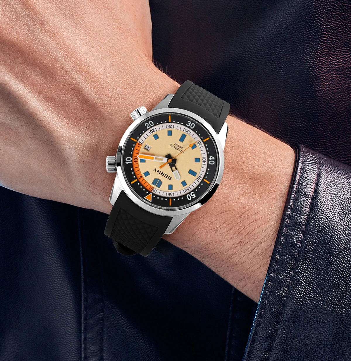 BERNY Automatic Diving Watches for Men 20AMT Super Luminous Mechanical Men's Diver Watch Sapphire Full Stainless Steel Dive