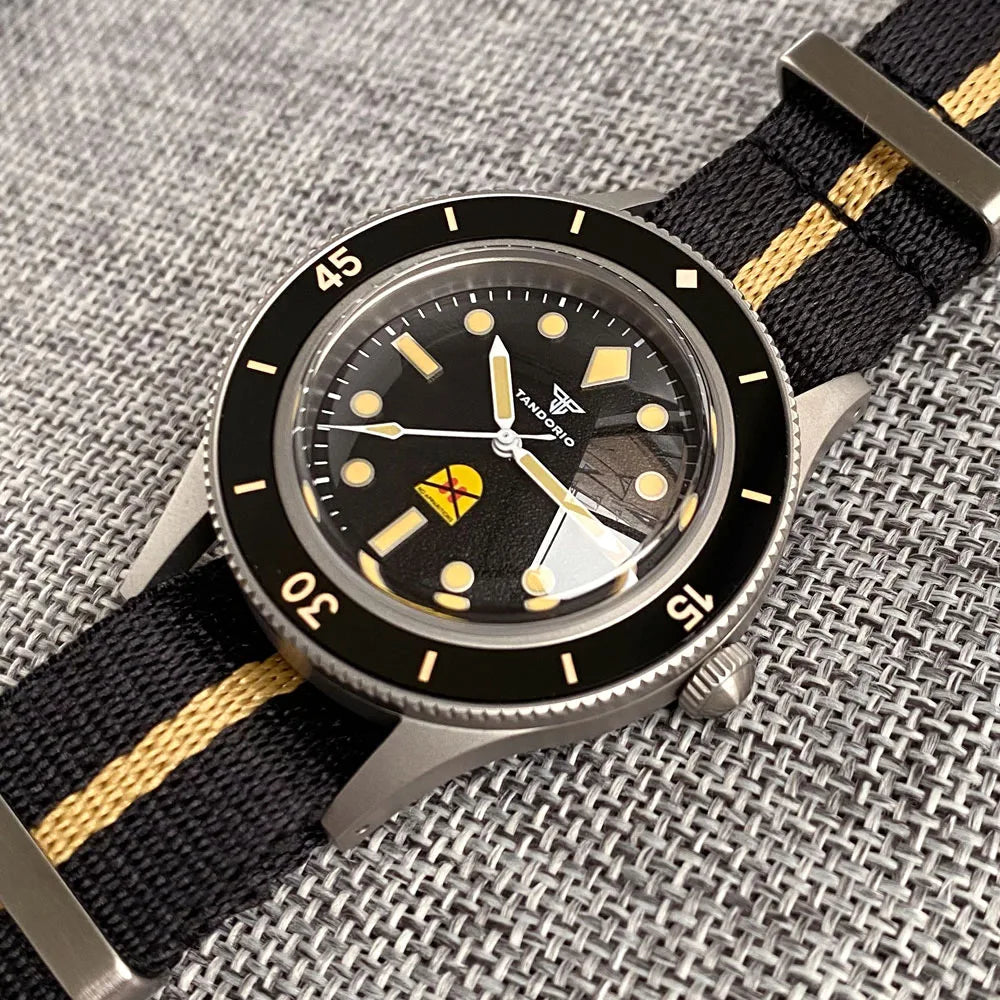 Tandorio NEW 50 Fathoms Automatic Watch for Men Luminous Ghost Dial NH35A Movt 200m Waterproof Bubble Sapphire Glass Sandblasted