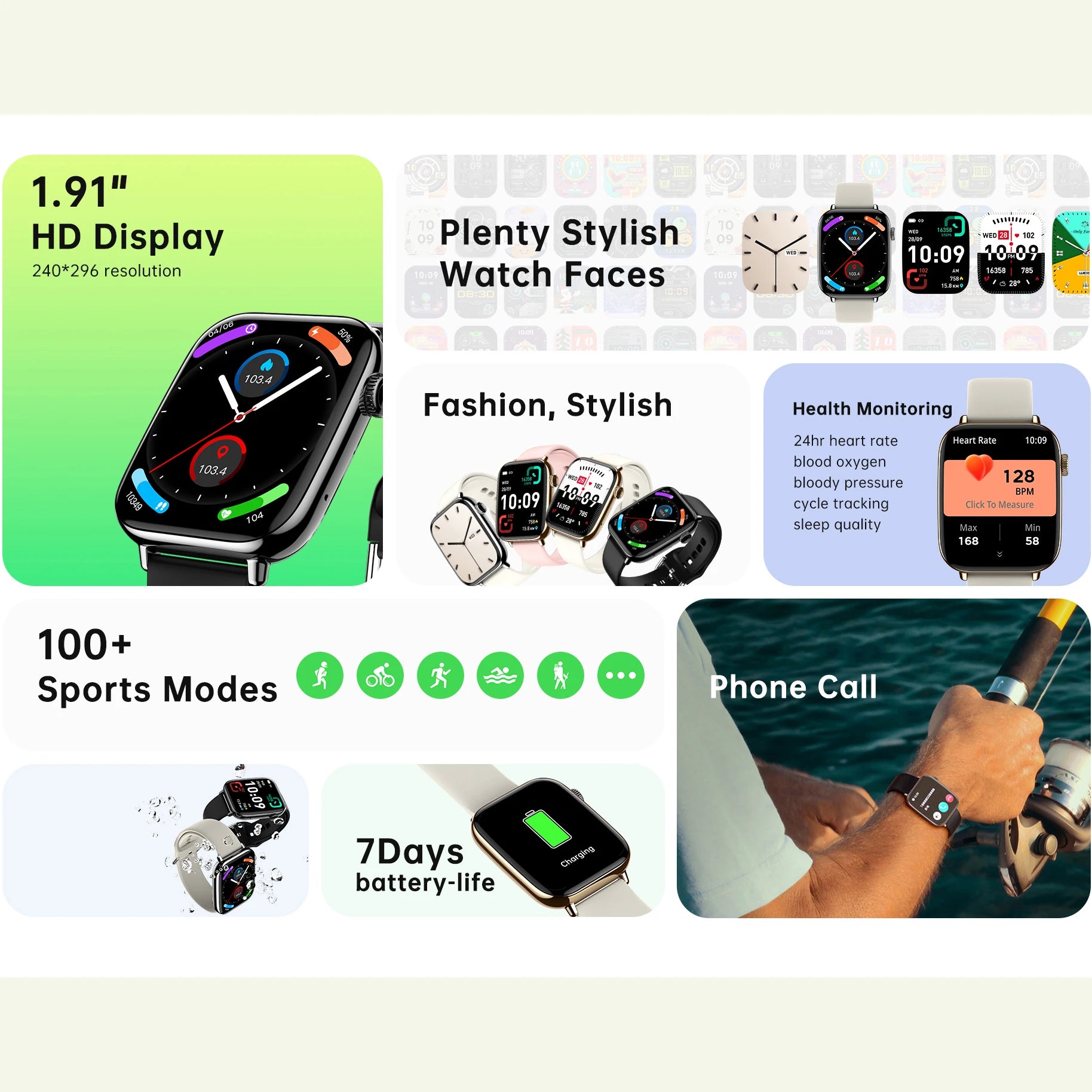 Smart Watch for Men Women 1.91" Large HD Display Waterproof 100+ Sport Modes Fitness Tracker Junior Watches for Android iPhone