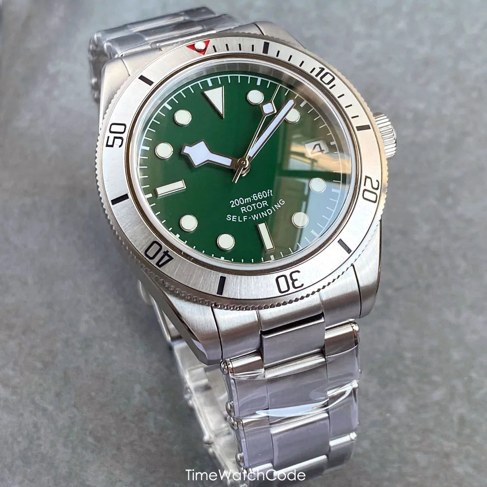 100m Waterproof NH35AA Movement Automatic Men's Watch Mechanical Double Domed Sapphire Rotating Bezel Luminous 316L Bracelet