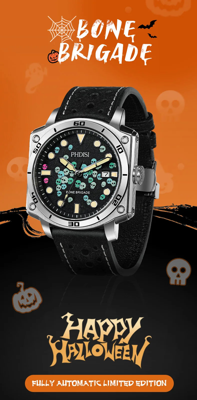 Men's Watch Halloween Theme Sapphire Glass Fully Automatic Movement Luminous Mechanical Watch