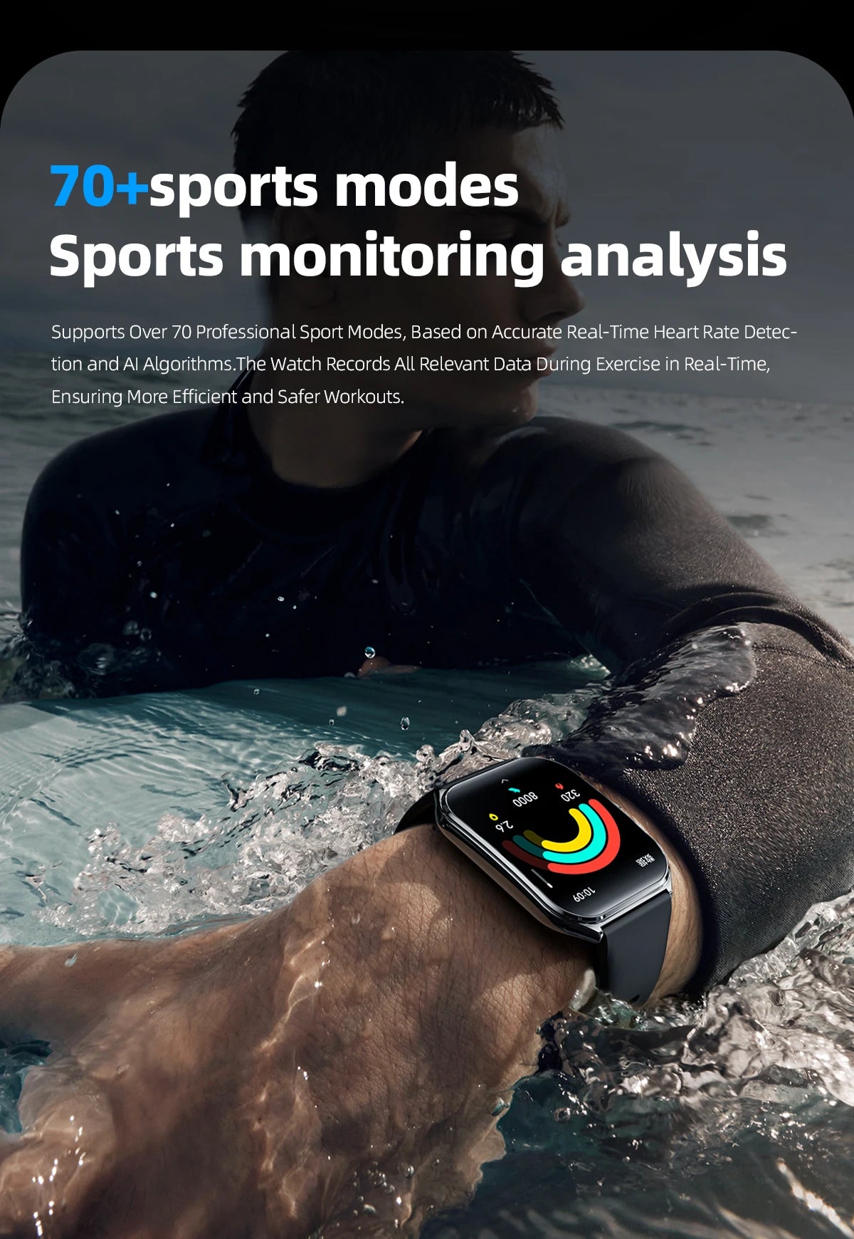 2025 new smart watch, 1.96-inch sports watch, IP67 waterproof, 110+ sports mode, fitness activity tracker, ultra-thin watch.