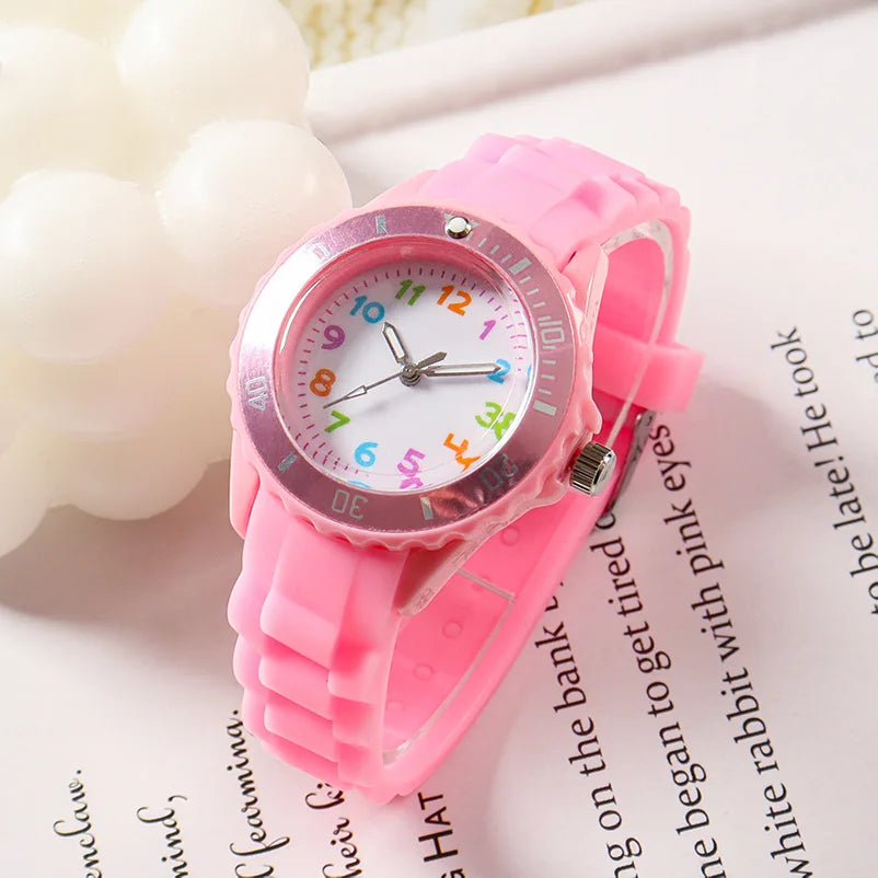 Kids Analog Watch for Boys Girls Soft Silicone Band Colorful Number Cute Watches for Children  Resistant Quartz Wristwatch