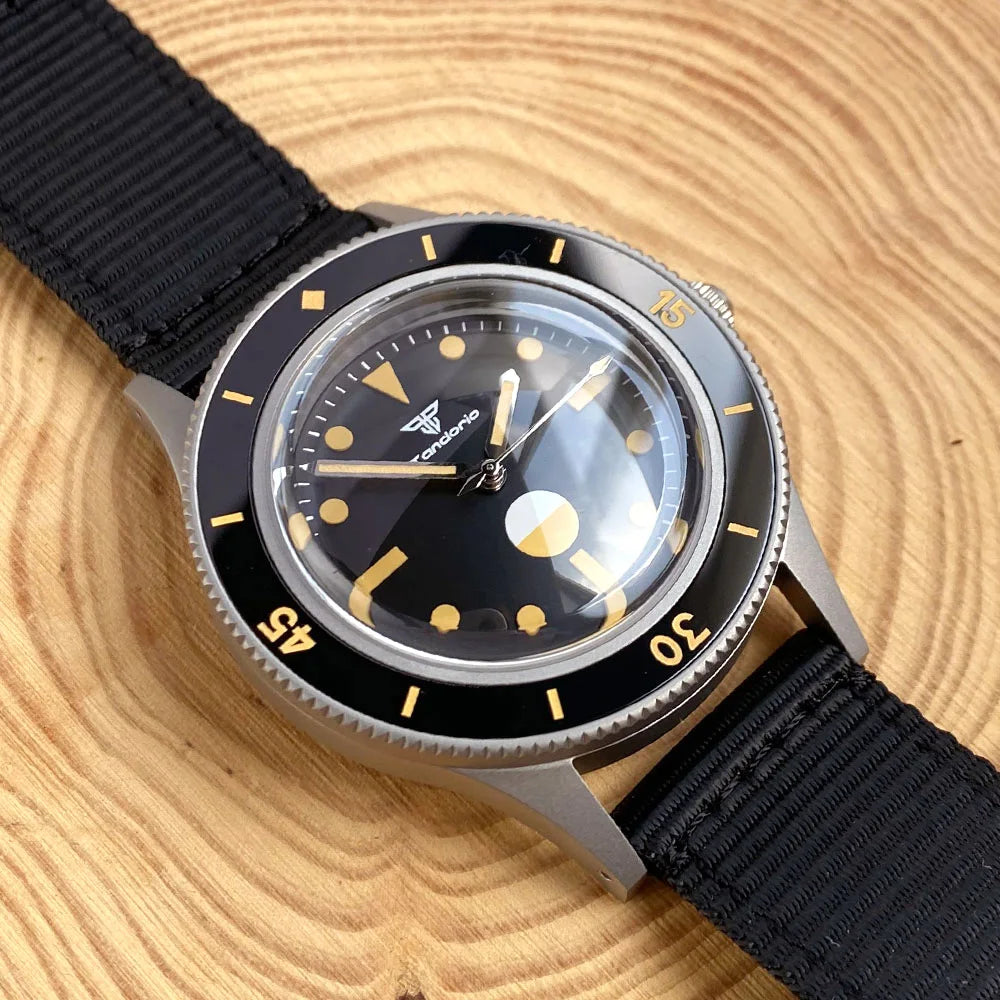 Tandorio NEW 50 Fathoms Automatic Watch for Men Luminous Ghost Dial NH35A Movt 200m Waterproof Bubble Sapphire Glass Sandblasted