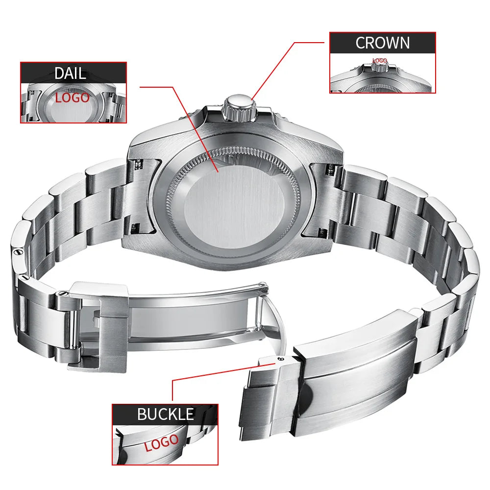 Corgeut Reloj Custom Logo Men's Mechanical Automatic Wristwatch NH35 Movement 40mm Dial 100M Waterproof Sapphire Glass DIY