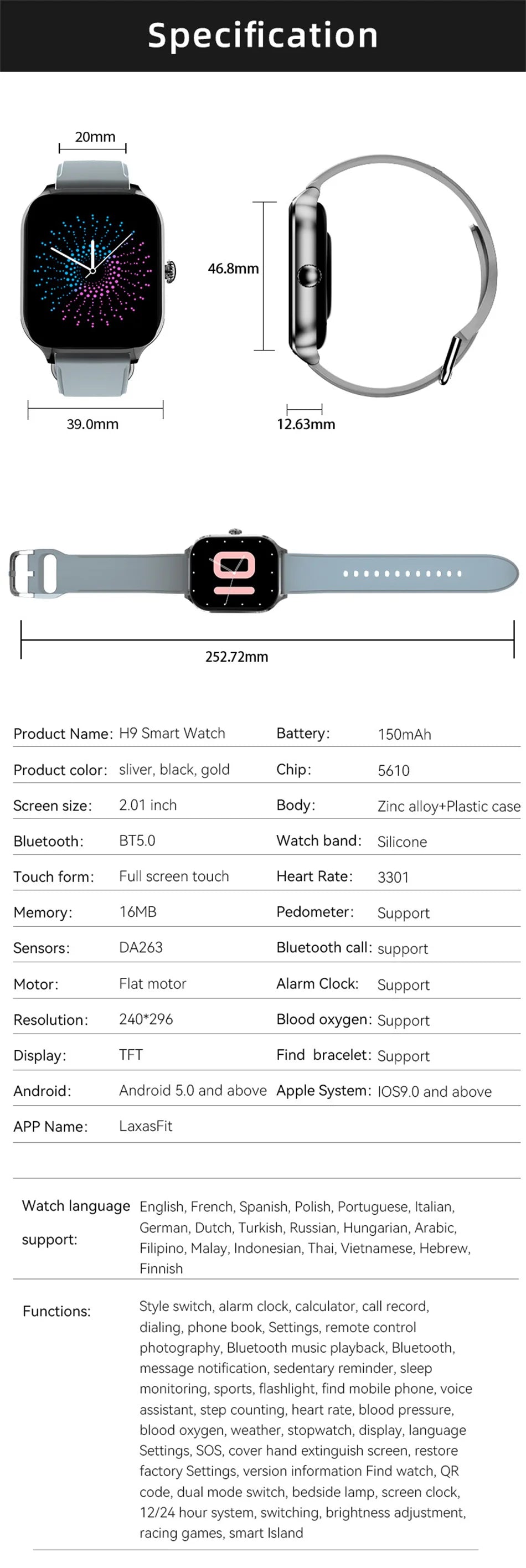 2025 New Smart Watch Men Women Gifts 2.01'' Full Touch Screen Sport Fitness Tracker Smartwatch Men BT Calls Digital smarthwhatch